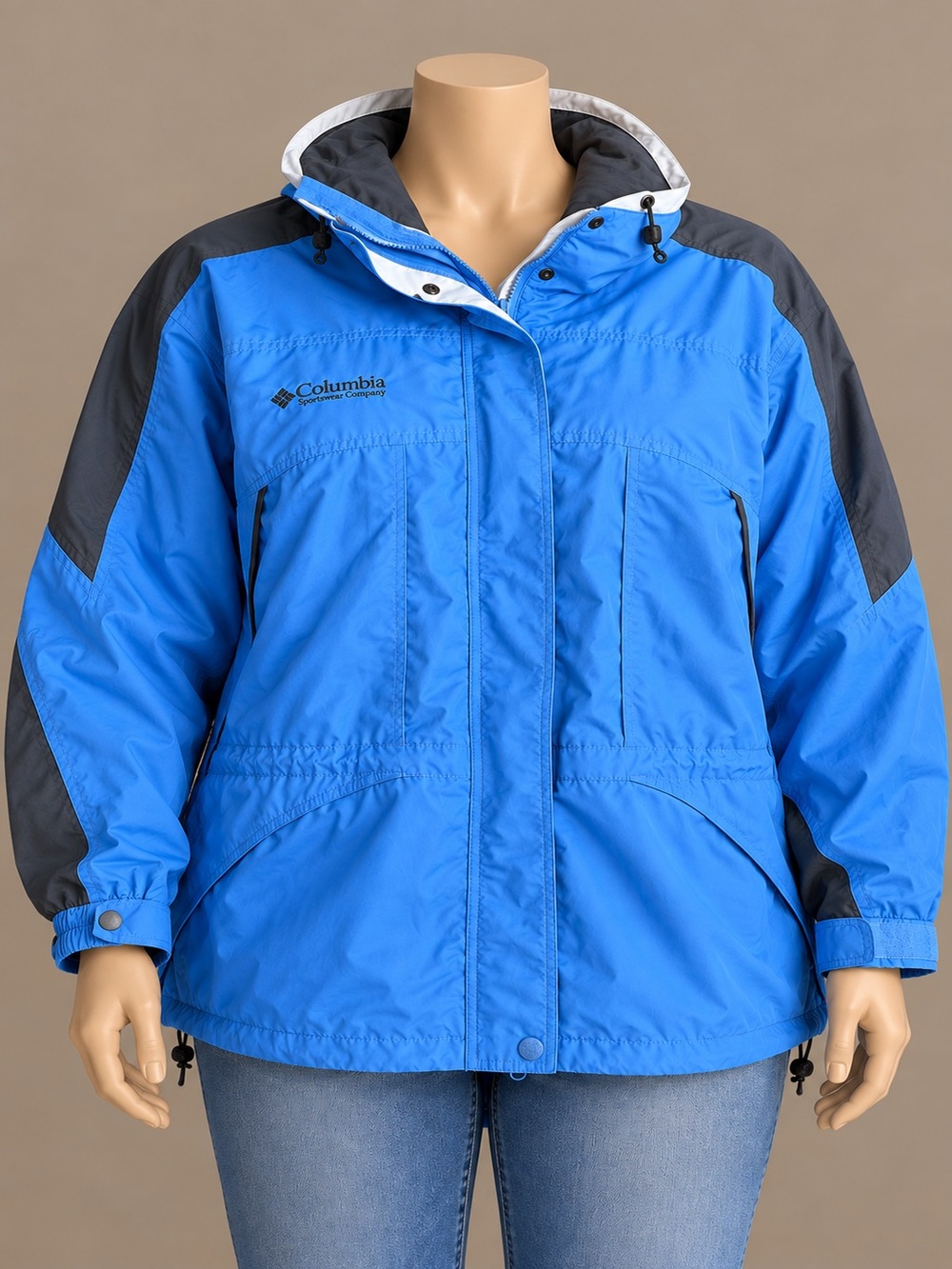 Columbia Sportswear Women’s 2X Blue Black Hooded Rain Jacket